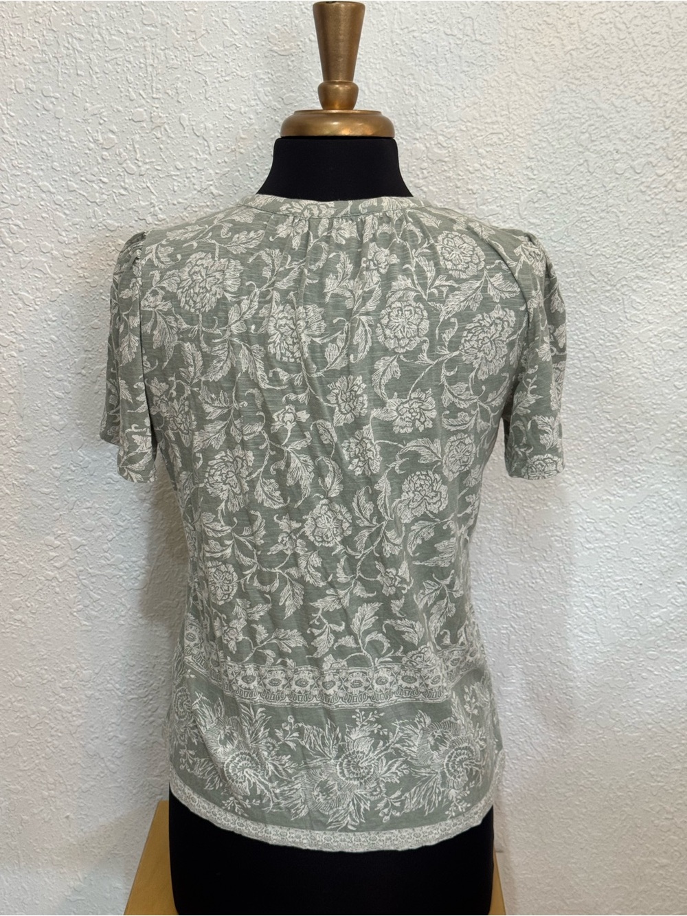 Lucky Brand Sage Green Floral Lace-Trim Peasant Blouse - Picture 3 of 4
